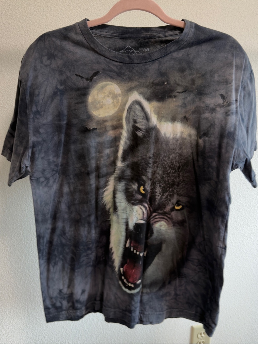 The Mountain Wolf Graphic Tee Black Tie Dye Y2K Grunge Medium - Picture 2 of 7